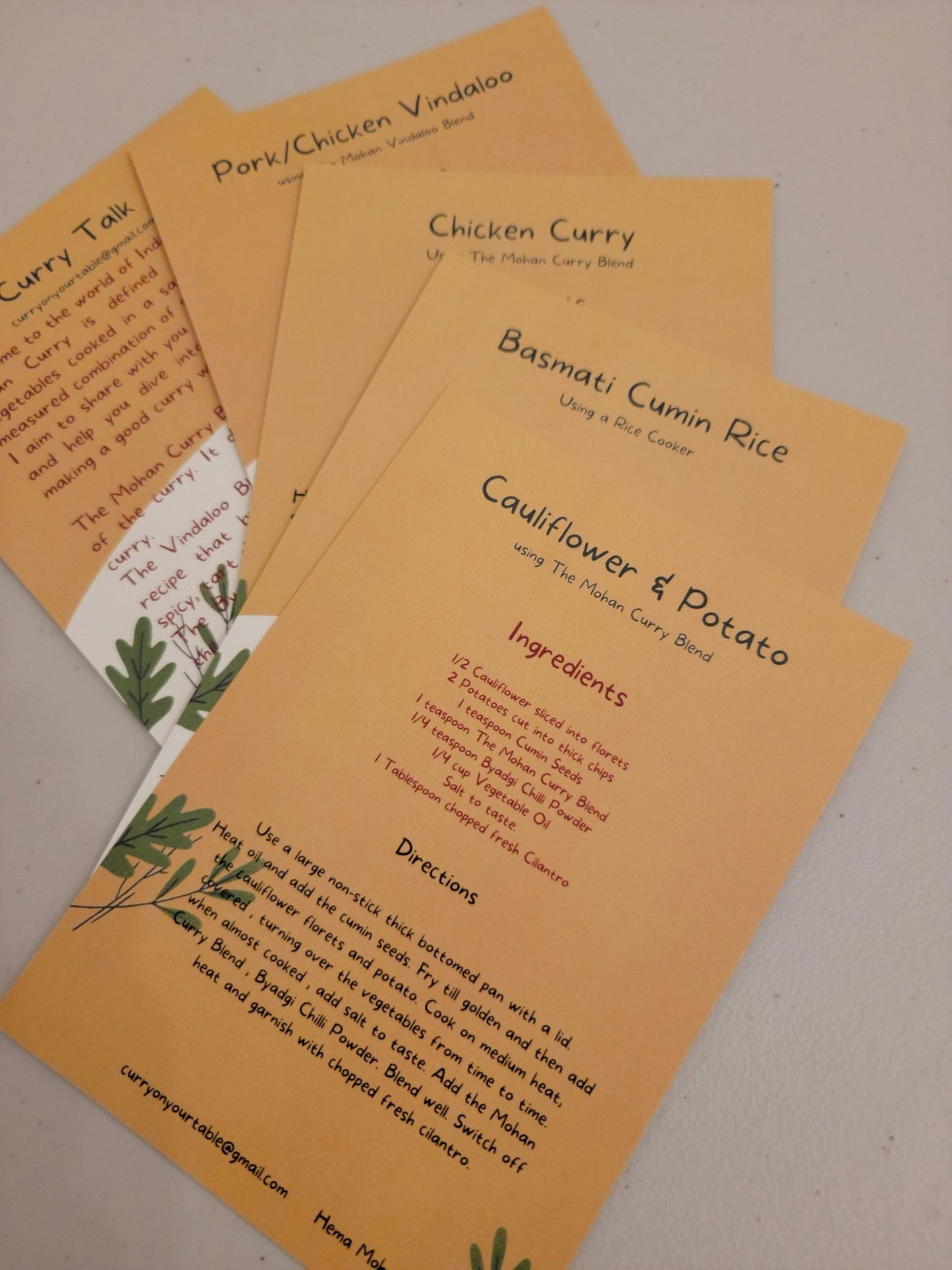 Basic Mohan Recipe Cards - set of 5 cards - Curry on Your Table